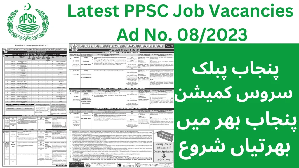 Latest PPSC Job Vacancies Ad No. 08/2023