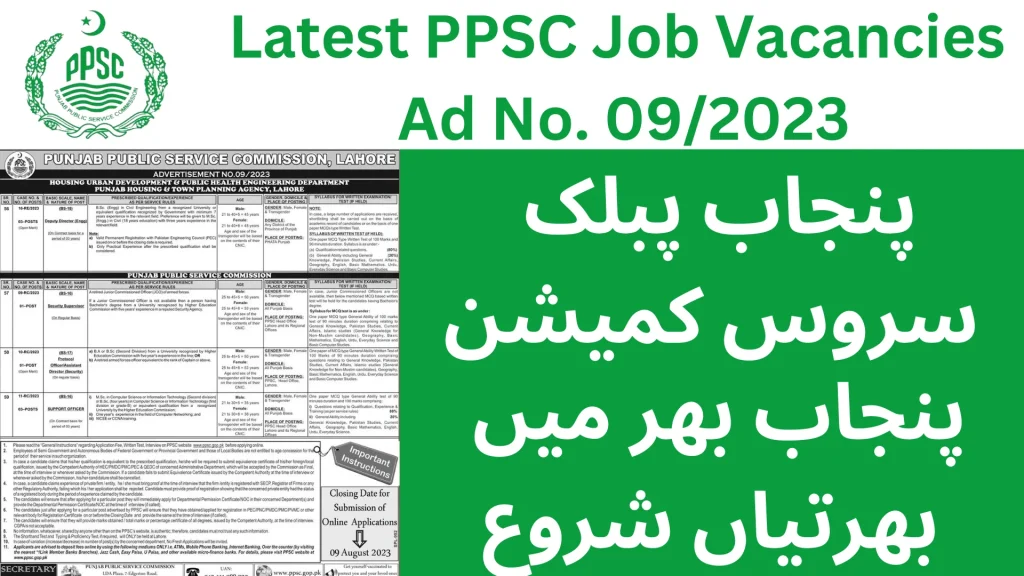 Latest PPSC Job Vacancies Ad No. 09/2023
