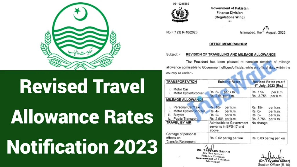 Revised Travel Allowance Rates Notification 2023