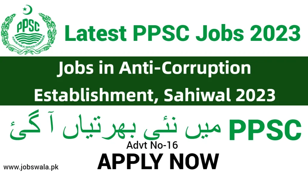Jobs in Anti-Corruption Establishment Sahiwal 2023