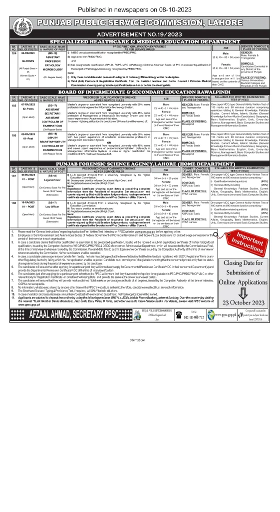 Jobs in Punjab Forensic Science Agency